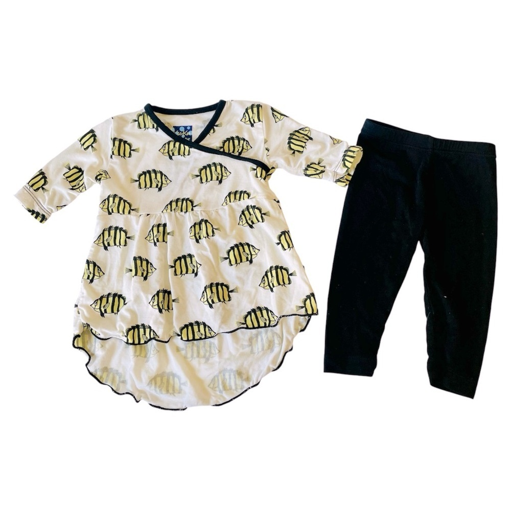 Kickee Pants Yellow Fish Outfit Size 0-3 Months